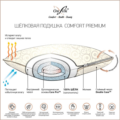 Шeлковая подушка On silk Comfort Premium XS низкая / мягкая